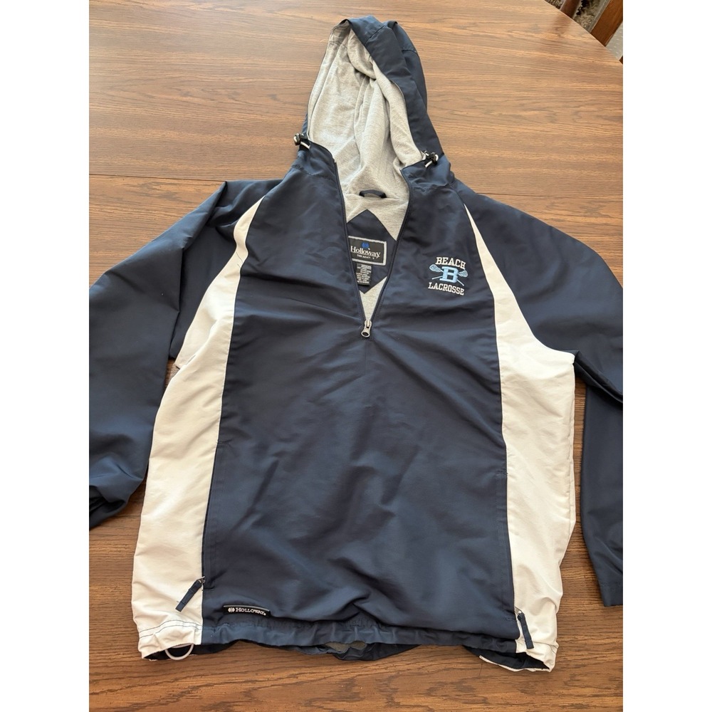 Holloway Beach Lacrosse Navy Blue Hooded Pullover Windbreaker Jacket Adult Small